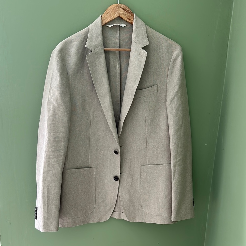 Tan Unstructured Blazer | 100% Heavy Linen | Unlined & Breathable | 38R